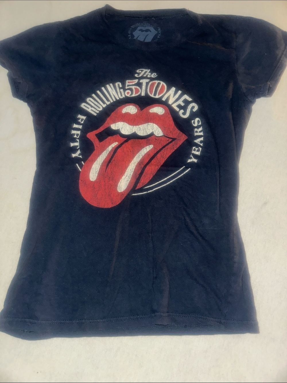 Womens Size L the Rolling Stones Black Kids Graphic Tee with Red Tongue Logo